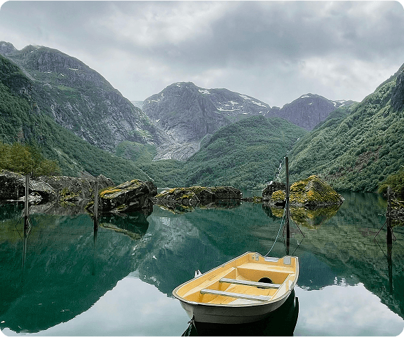 Beautiful fjord in Norway with a boat